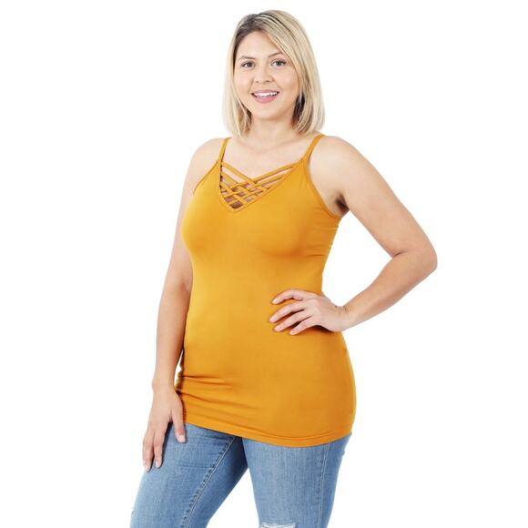 1X/2X Zenana Desert Mustard Triple Criss-Cross Cami adjustable straps plus sized - Picture 2 of 13